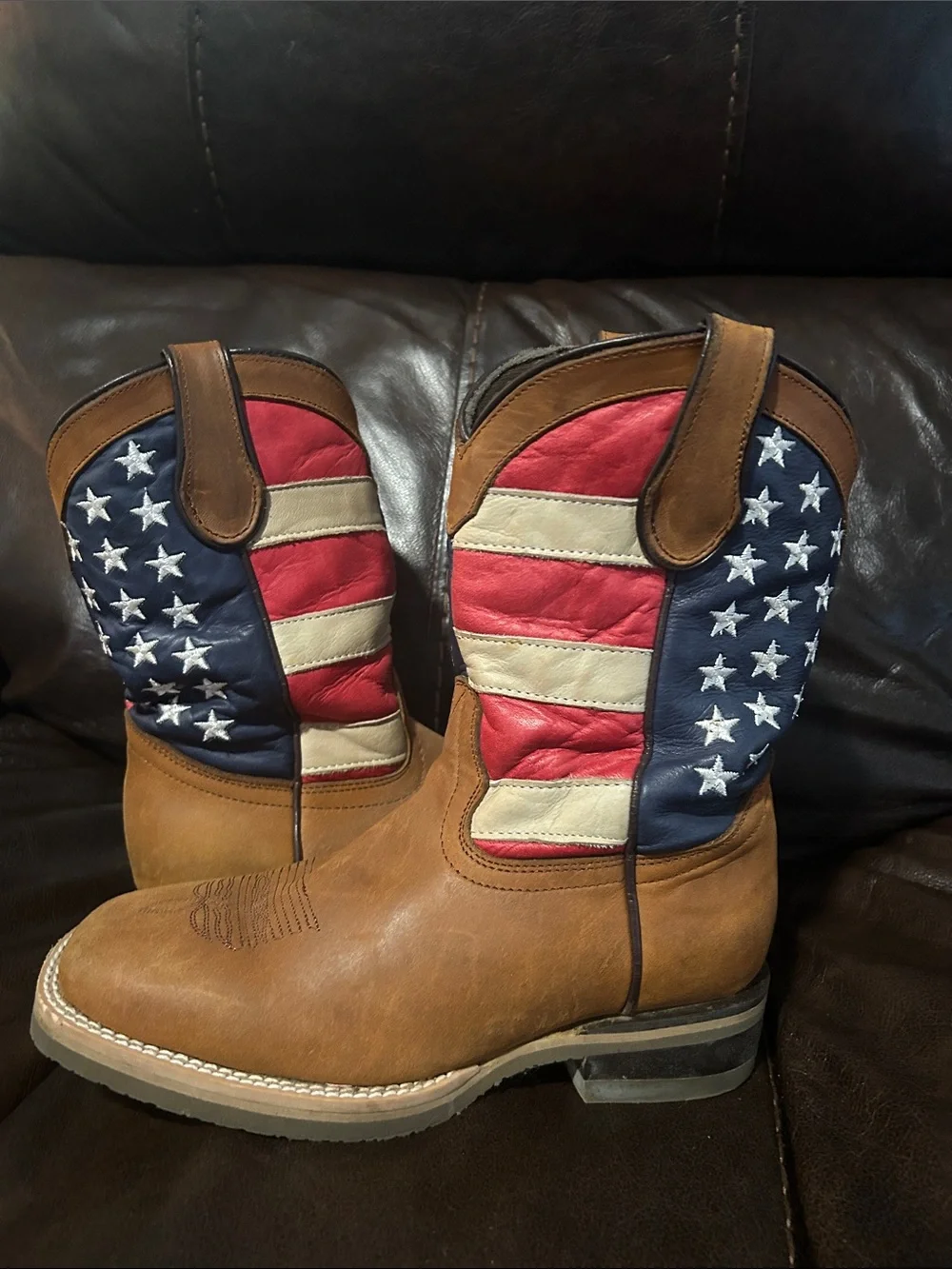 Kids Brown Cowboy Boots with American Flag Shaft